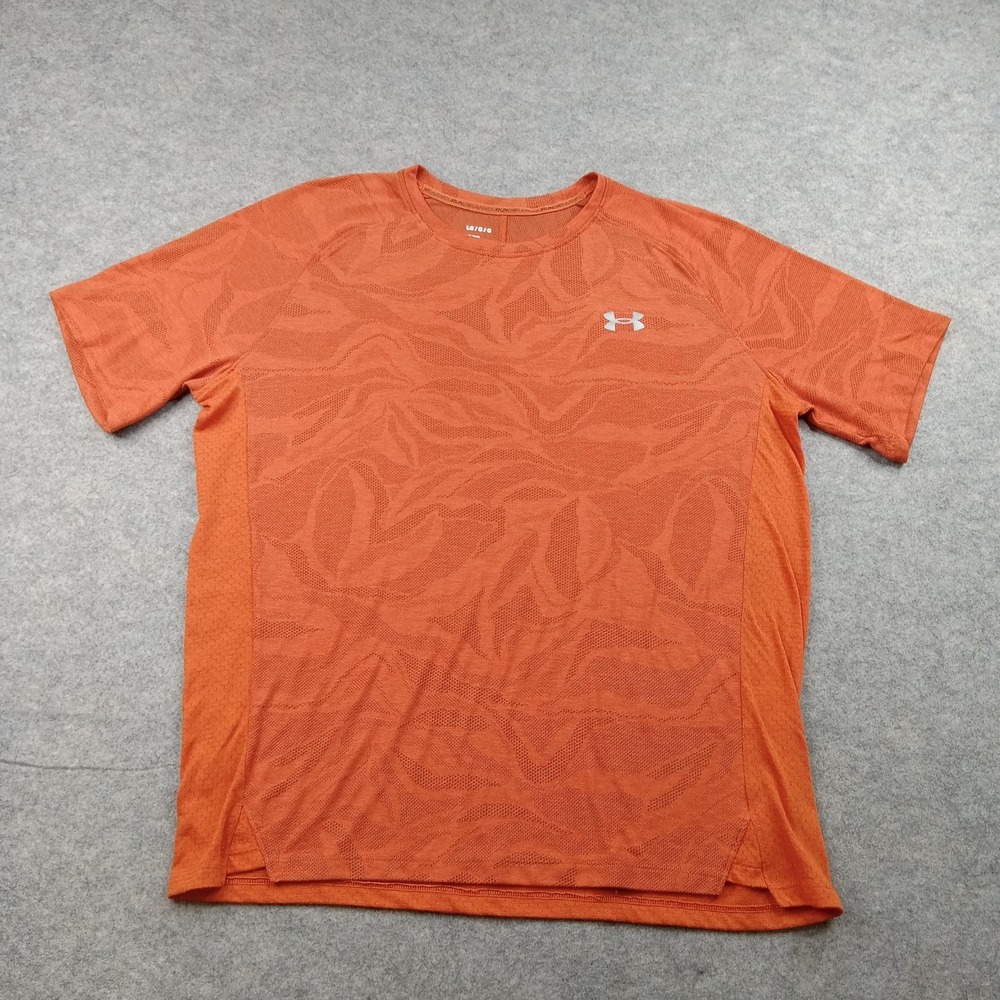Under Armour Shirt Mens Large Orange The Streaker Tee Fitted Running Top 1369747